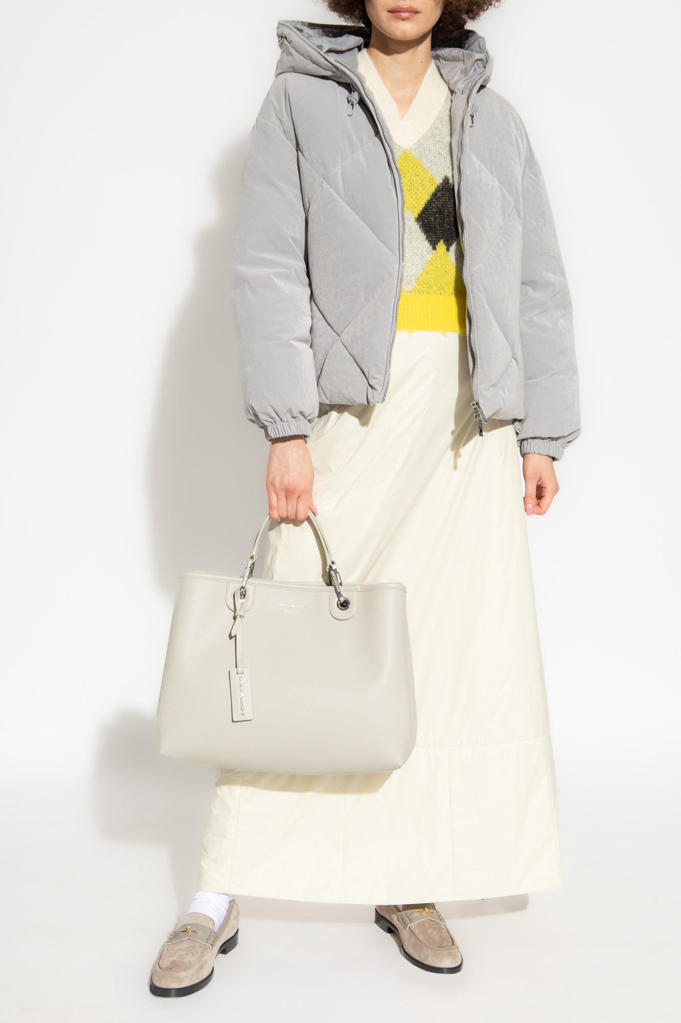 Grey Quilted down jacket Emporio Armani Vitkac GB